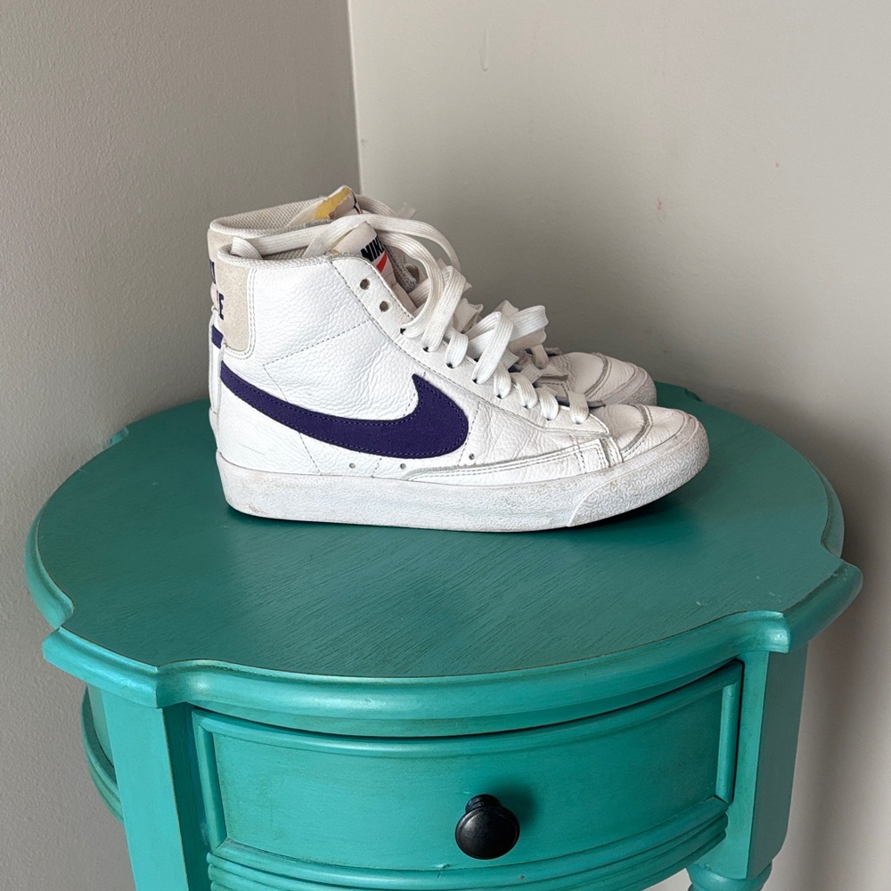 Nike White and Purple High-Tops Blazers